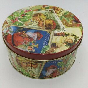 Santa Christmas Tin Vintage Look 6"  Round Small Holiday Gifts Baking Unbranded